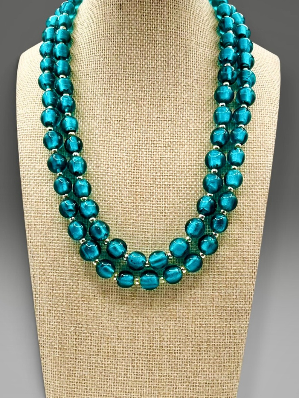 Vintage Coldwater Creek Teal Double Strand Glass Bead Necklace